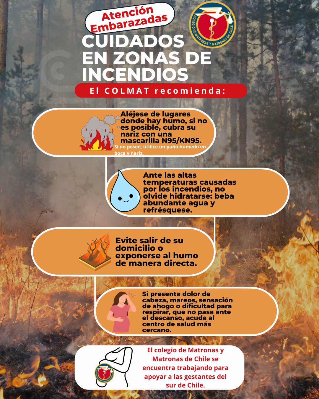 Recomendaciones del COLMAT para embarazadas que se encuentran en zonas afectadas por incendios forestales